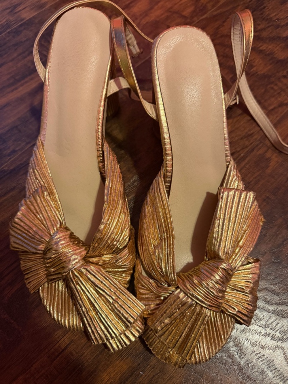 Metallic Gold Knot Front Slingback Heels - Women